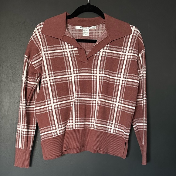 Max Studio Sweaters - Max Studio Brown and White Plaid Check Sweater - Size Medium.